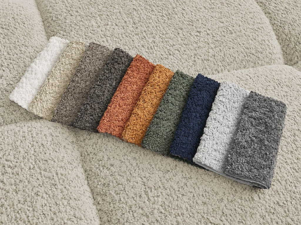 Canapé droit fixe 2 places ALYA tissu bouclette avec pouf