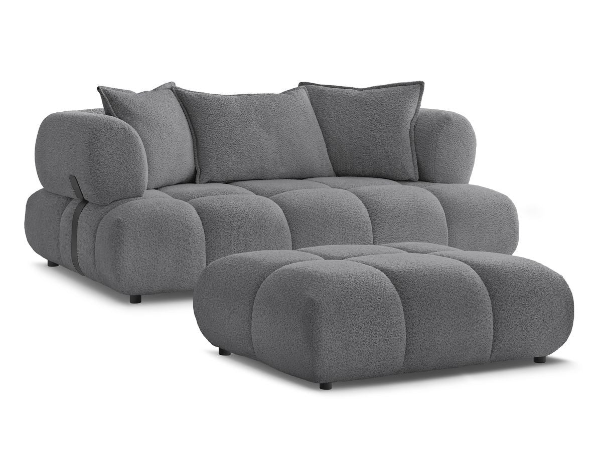 Canapé droit fixe 2 places ALYA tissu bouclette avec pouf