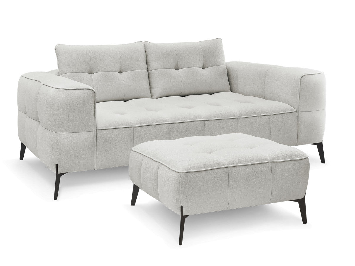 Canapé droit fixe 2 places ANIS tissu texturé avec pouf