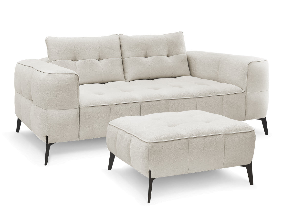 Canapé droit fixe 2 places ANIS tissu texturé avec pouf