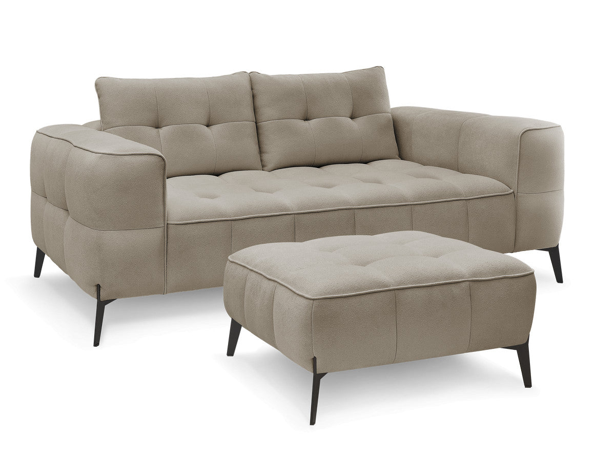 Canapé droit fixe 2 places ANIS tissu texturé avec pouf