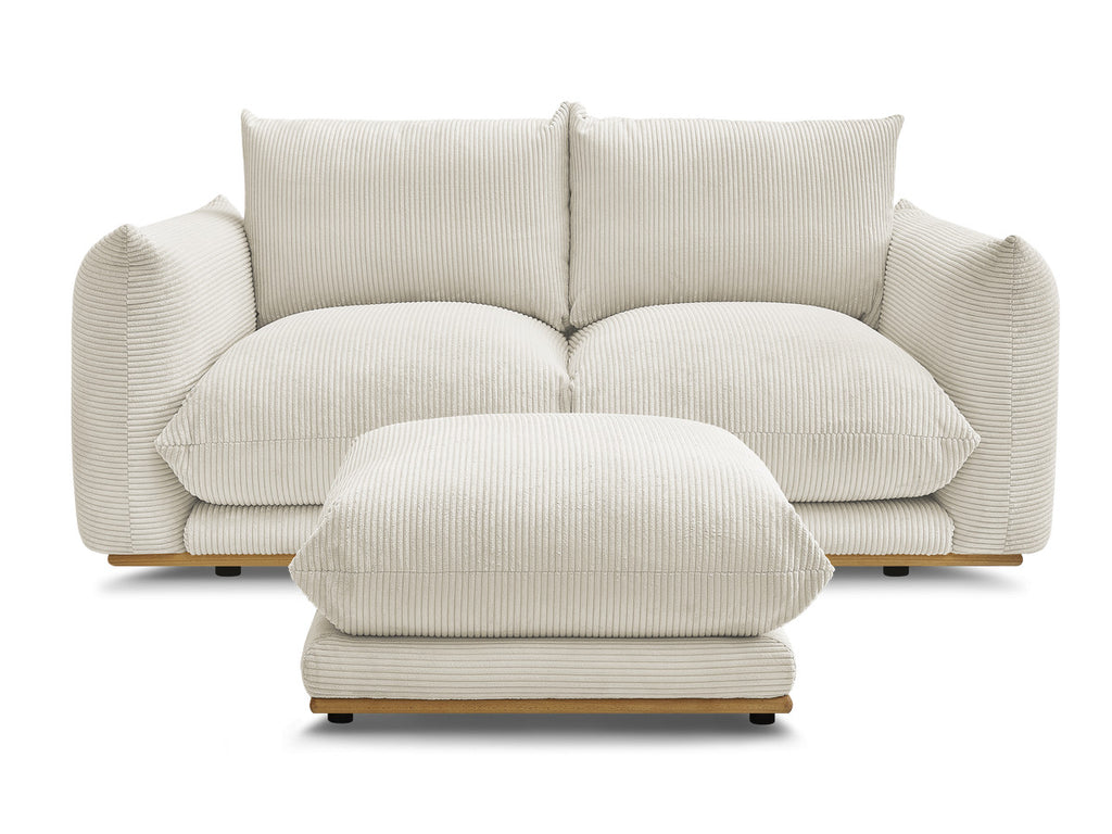 Canapé droit fixe 2 places ERNEST tissu velours côtelé avec pouf