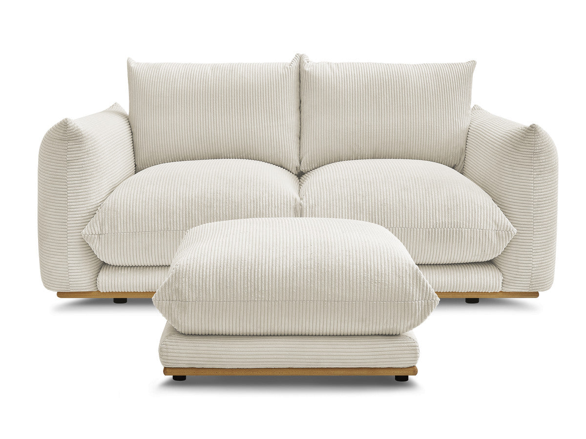 Canapé droit fixe 2 places ERNEST tissu velours côtelé avec pouf