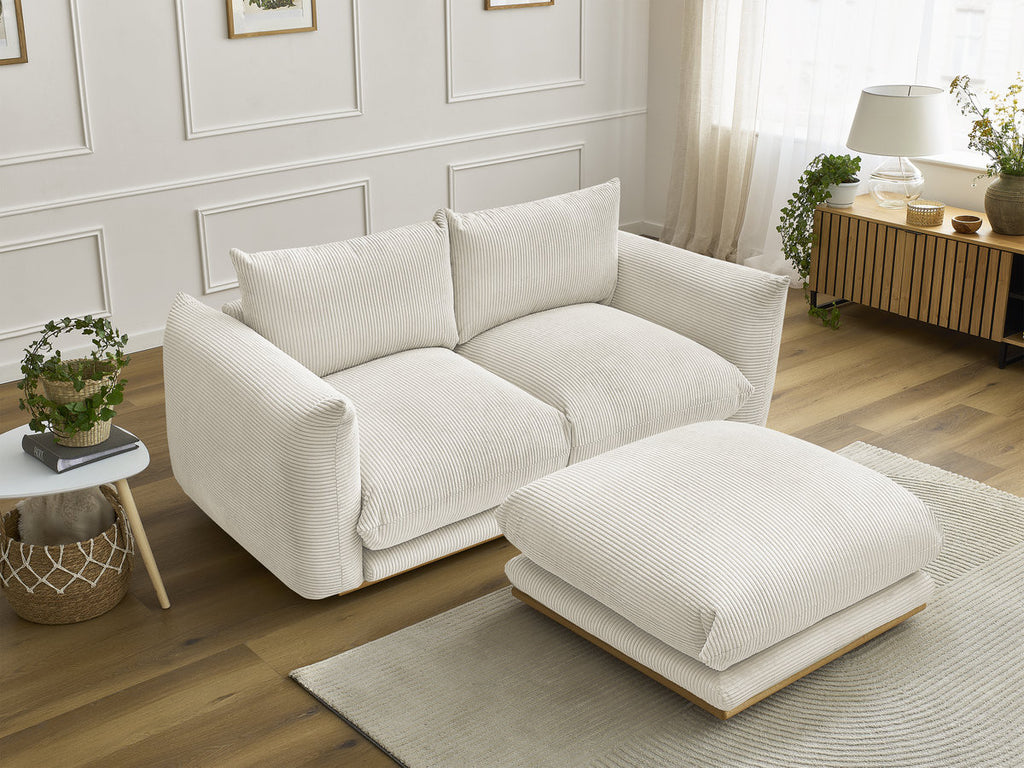 Canapé droit fixe 2 places ERNEST tissu velours côtelé avec pouf
