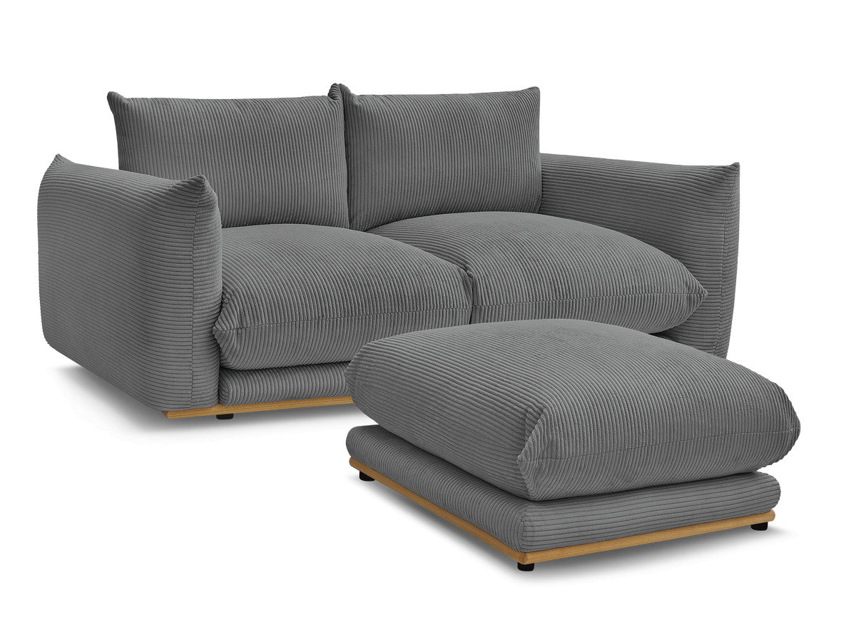 Canapé droit fixe 2 places ERNEST tissu velours côtelé avec pouf