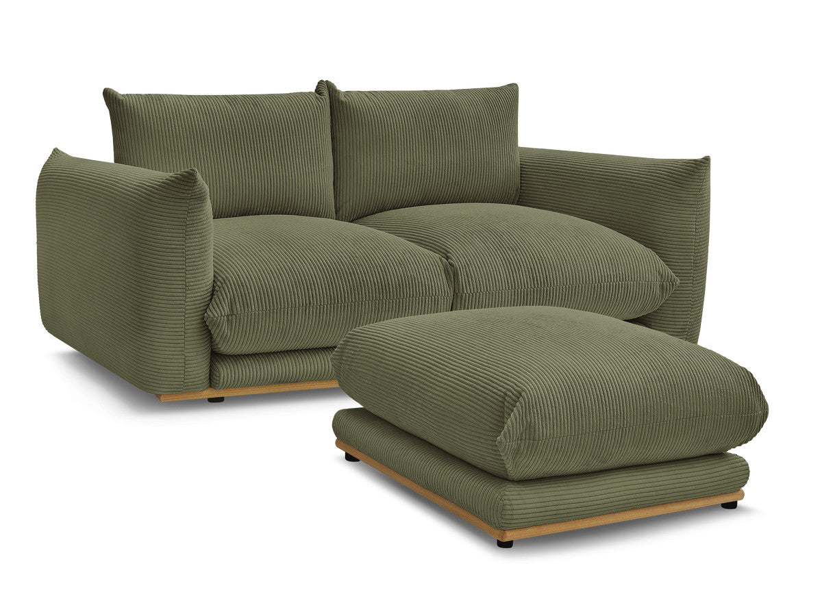 Canapé droit fixe 2 places ERNEST tissu velours côtelé avec pouf