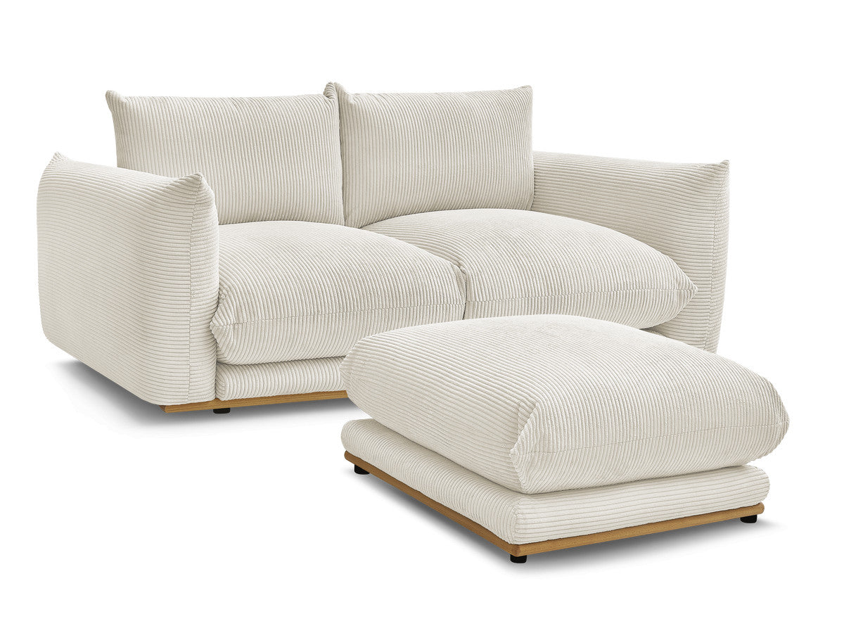 Canapé droit fixe 2 places ERNEST tissu velours côtelé avec pouf