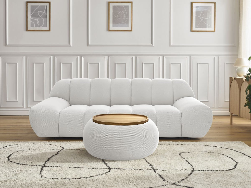 Canapé droit fixe 2 places HAYDEN tissu mesh avec pouf petit avec plateau