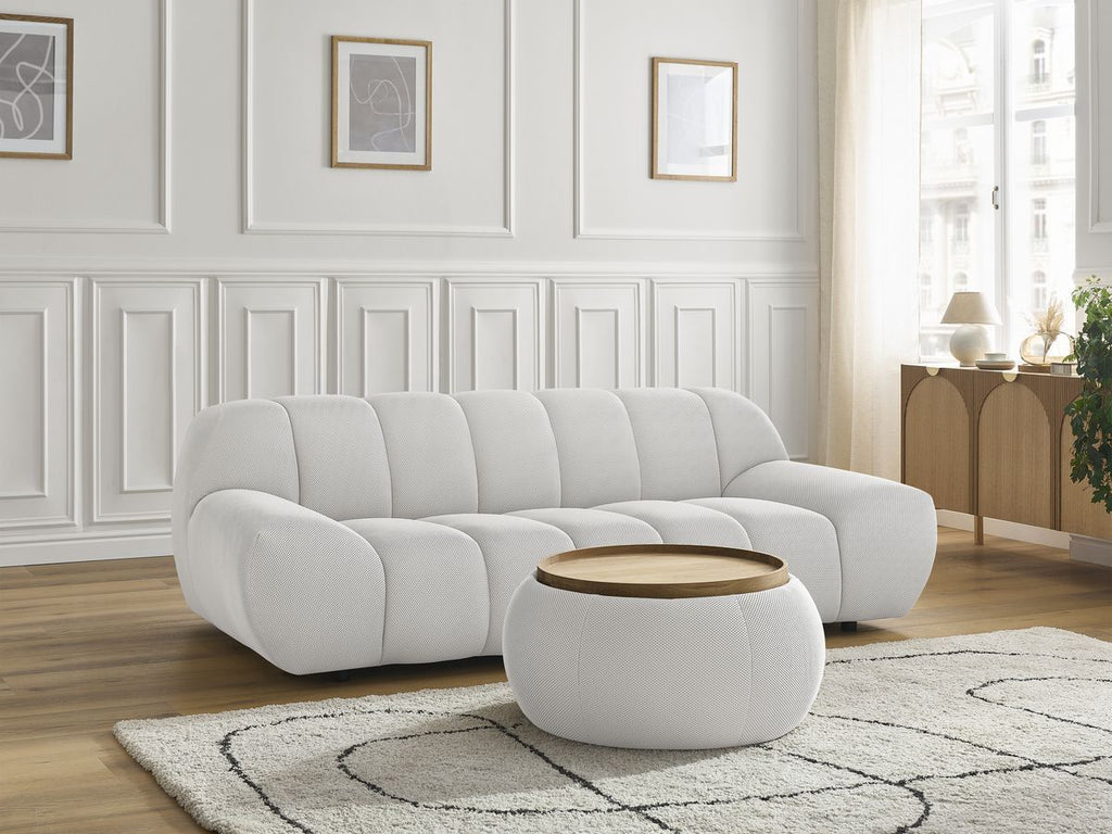 Canapé droit fixe 2 places HAYDEN tissu mesh avec pouf petit avec plateau