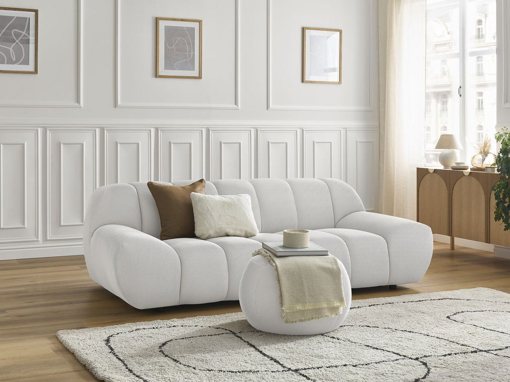 Canapé droit fixe 2 places HAYDEN tissu mesh avec pouf petit