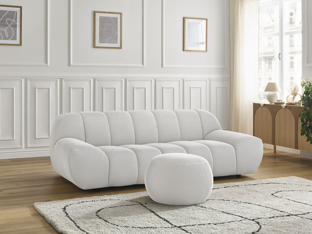 Canapé droit fixe 2 places HAYDEN tissu mesh avec pouf petit