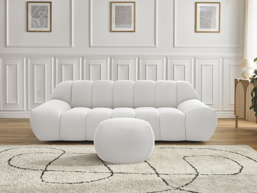Canapé droit fixe 2 places HAYDEN tissu mesh avec pouf petit