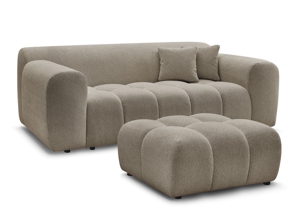 Canapé droit fixe 2 places MELISSE tissu chiné avec pouf