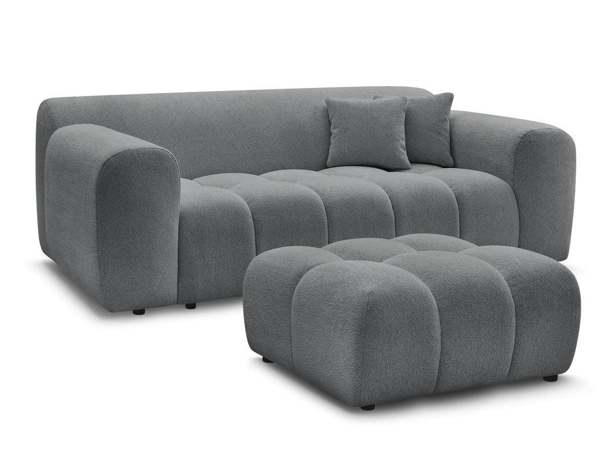 Canapé droit fixe 2 places MELISSE tissu chiné avec pouf