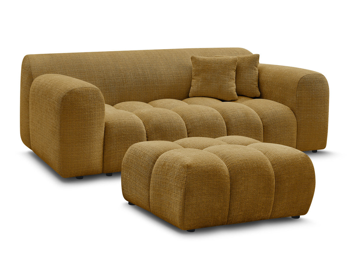 Canapé droit fixe 2 places MELISSE tissu texturé avec pouf
