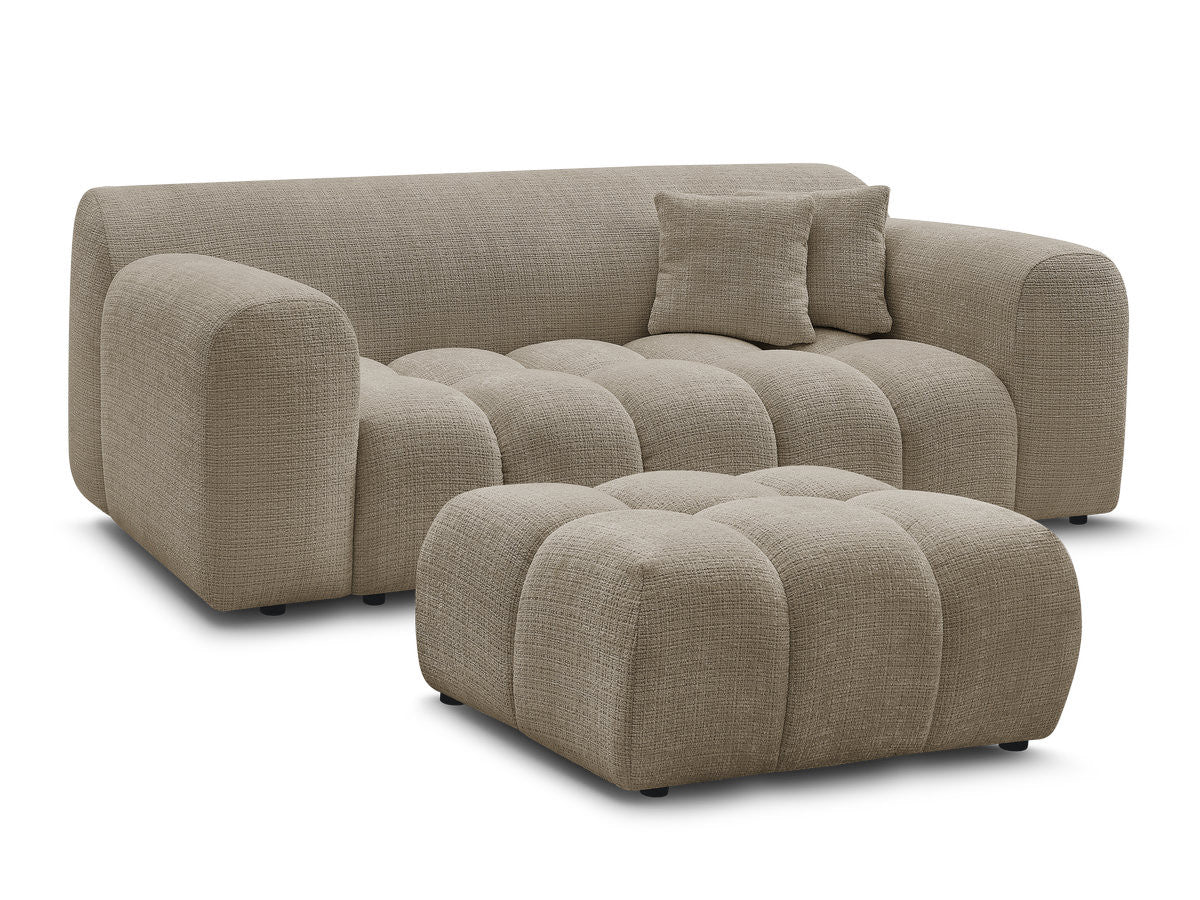 Canapé droit fixe 2 places MELISSE tissu texturé avec pouf