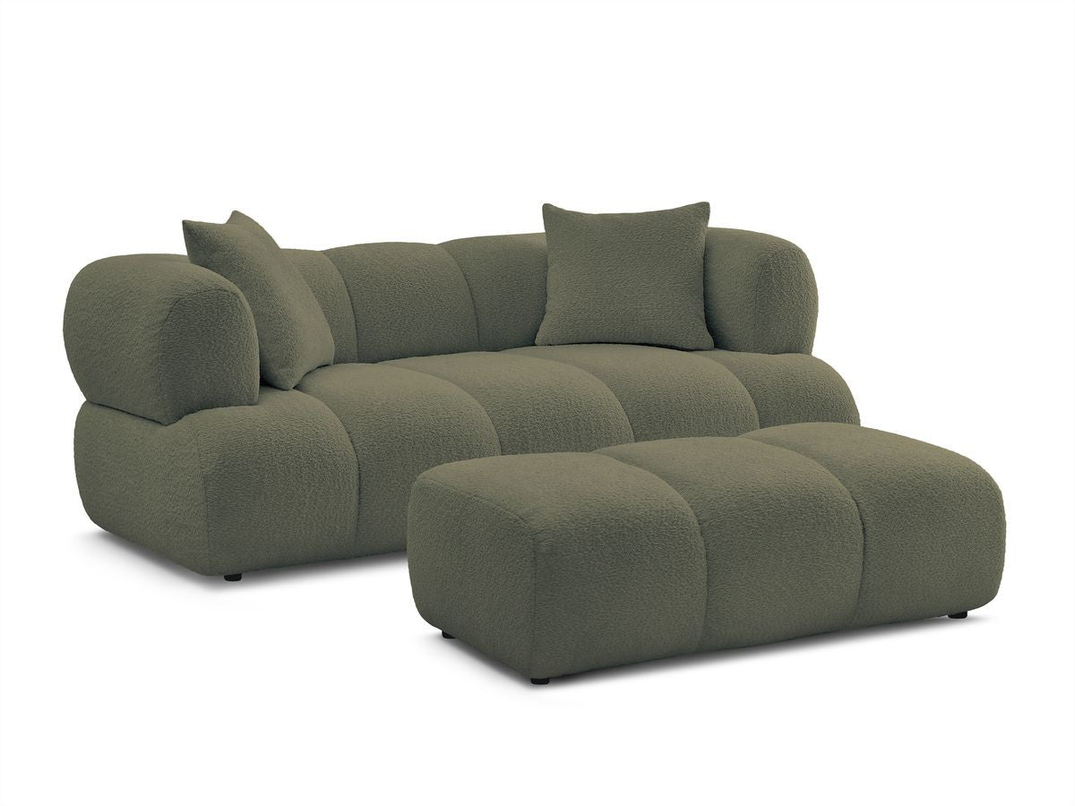 Canapé droit fixe 2 places PAMIRA tissu bouclette avec pouf