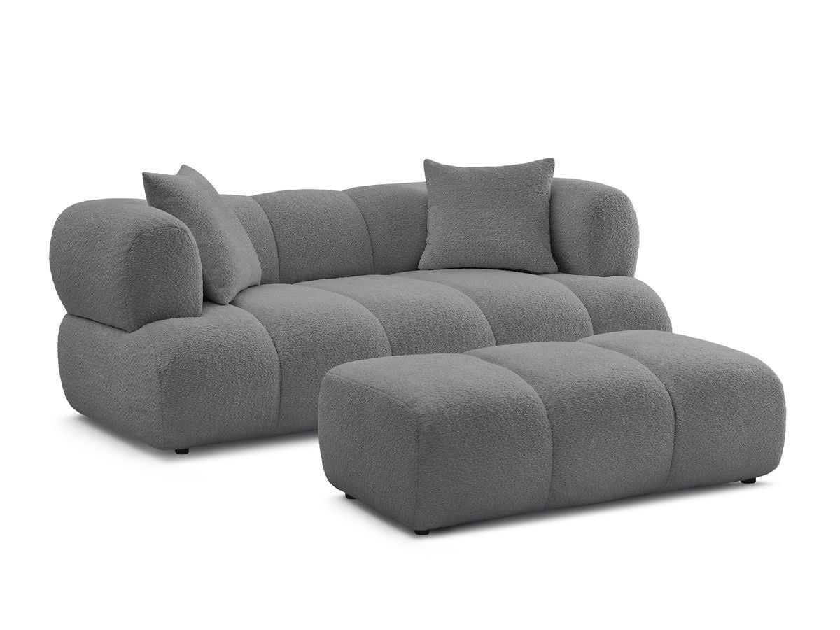 Canapé droit fixe 2 places PAMIRA tissu bouclette avec pouf