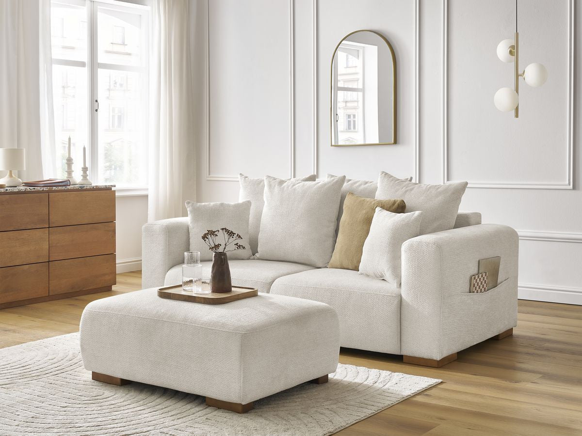 Canapé droit fixe 2 places SIDONIE tissu chiné avec pouf