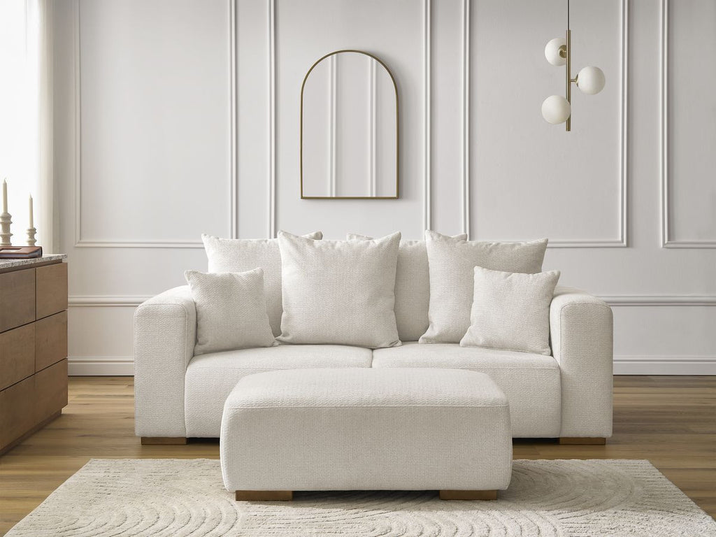 Canapé droit fixe 2 places SIDONIE tissu chiné avec pouf