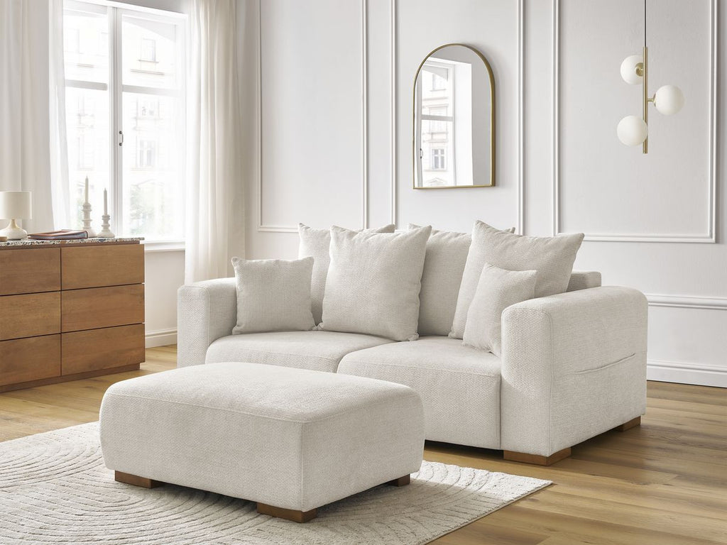 Canapé droit fixe 2 places SIDONIE tissu chiné avec pouf
