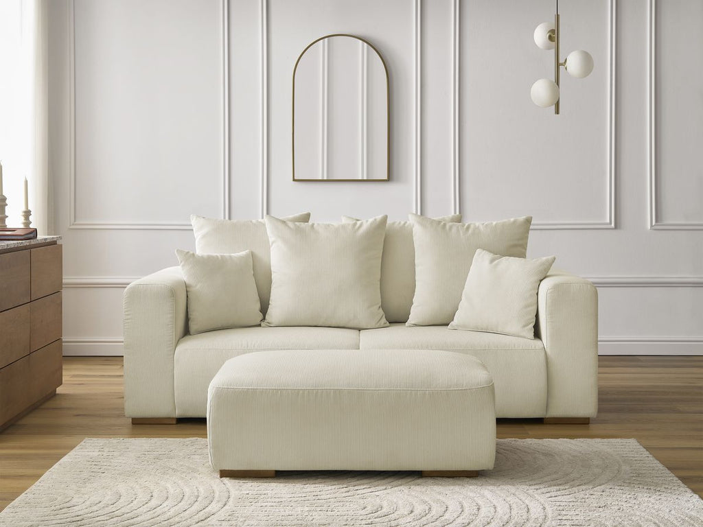 Canapé droit fixe 2 places SIDONIE velours côtelé avec pouf