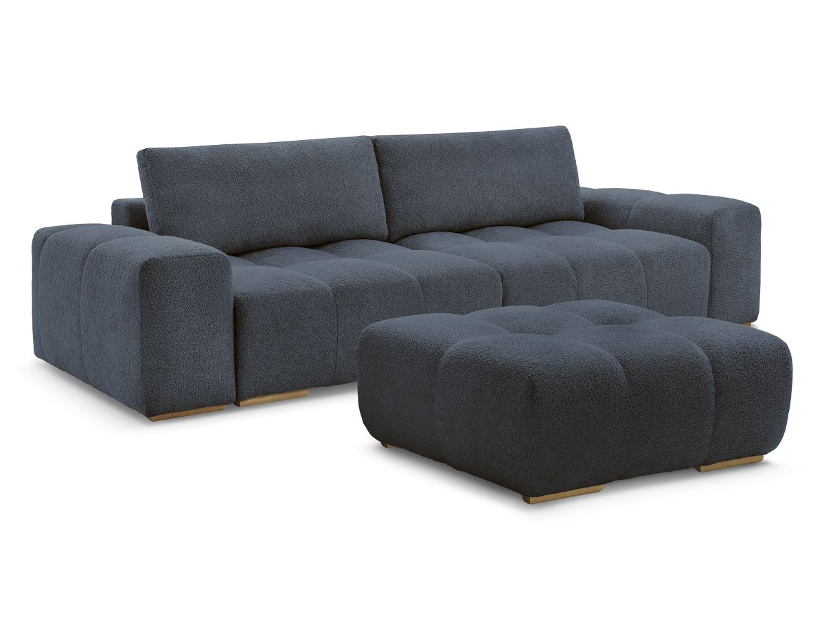 Canapé droit fixe 3 places ANAKIN tissu bouclette avec pouf