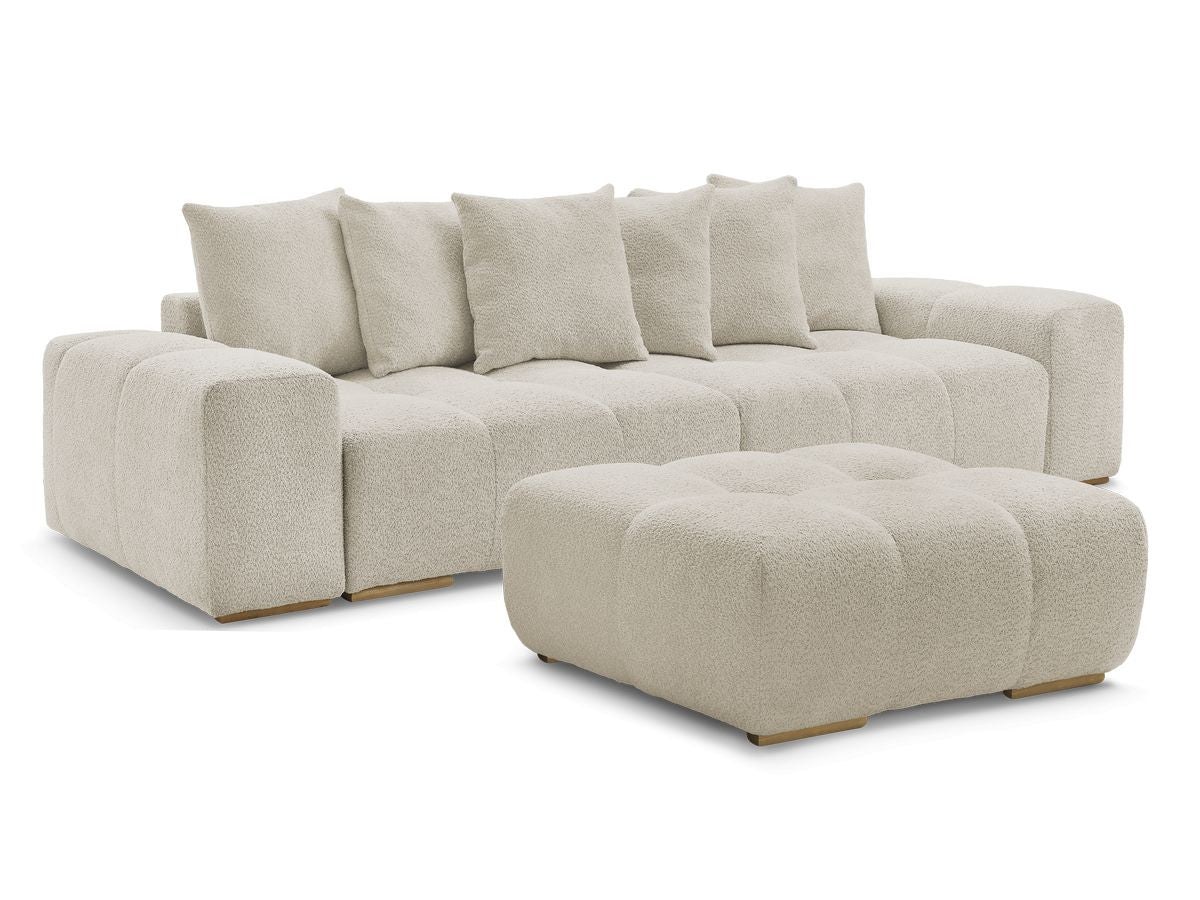 Canapé droit fixe 3 places ANAKIN tissu bouclette avec pouf