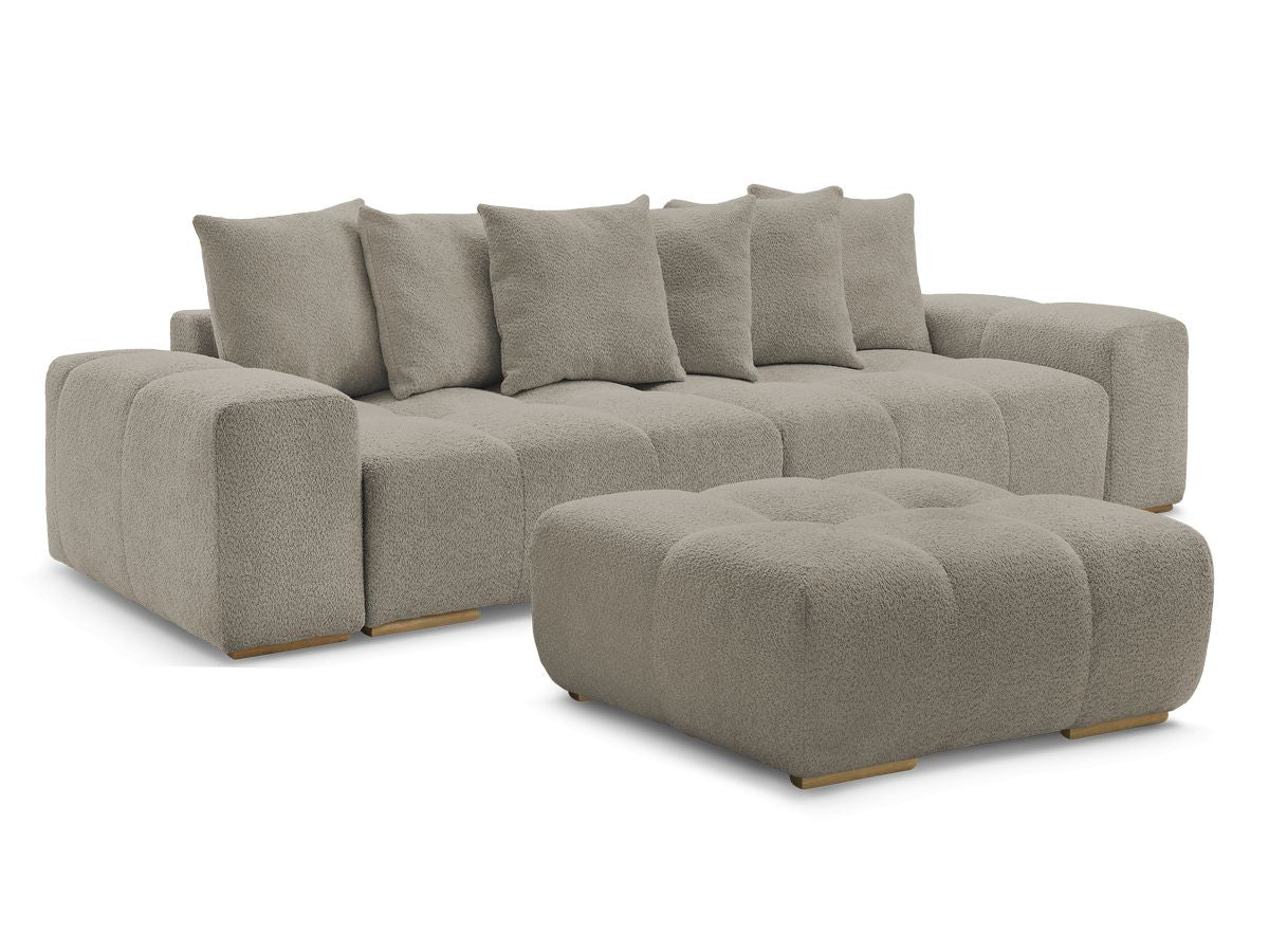 Canapé droit fixe 3 places ANAKIN tissu bouclette avec pouf