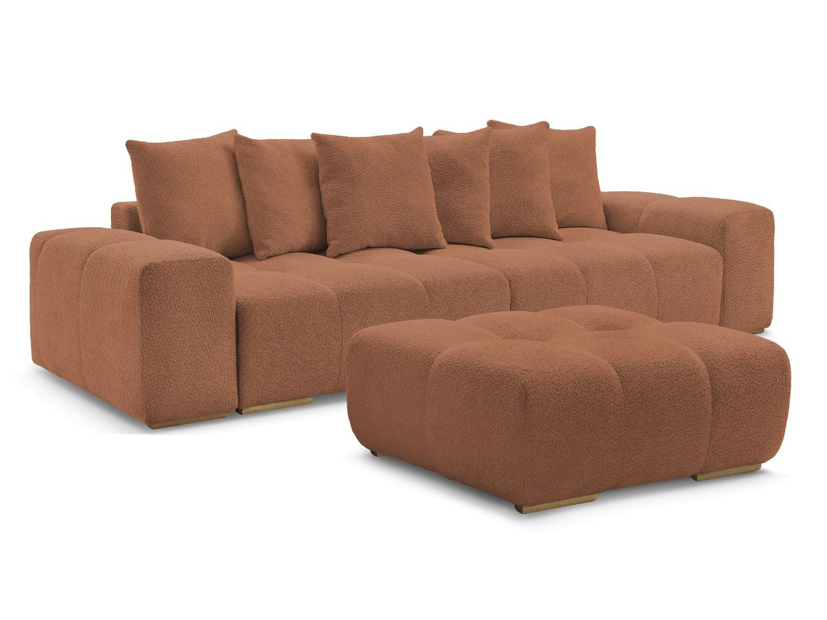 Canapé droit fixe 3 places ANAKIN tissu bouclette avec pouf