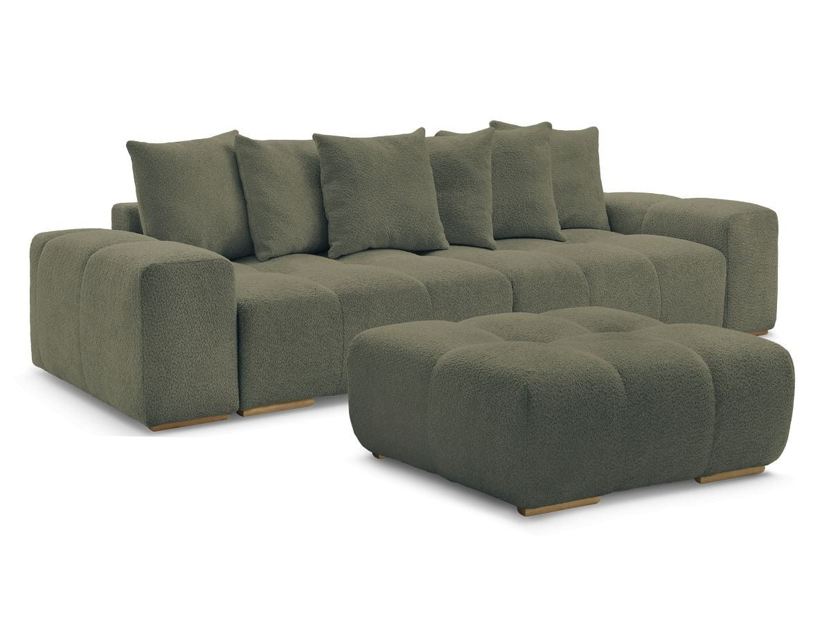 Canapé droit fixe 3 places ANAKIN tissu bouclette avec pouf