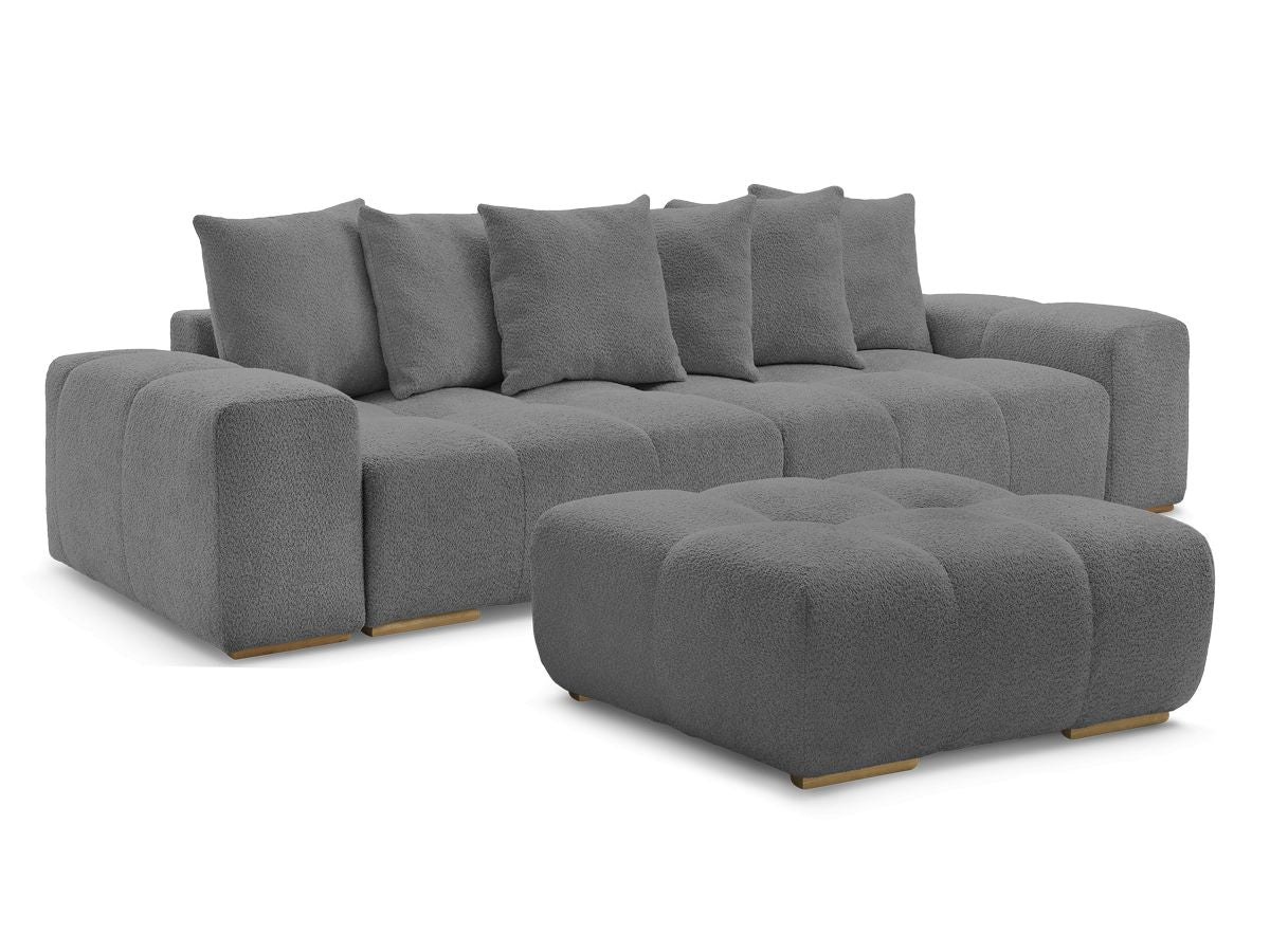 Canapé droit fixe 3 places ANAKIN tissu bouclette avec pouf