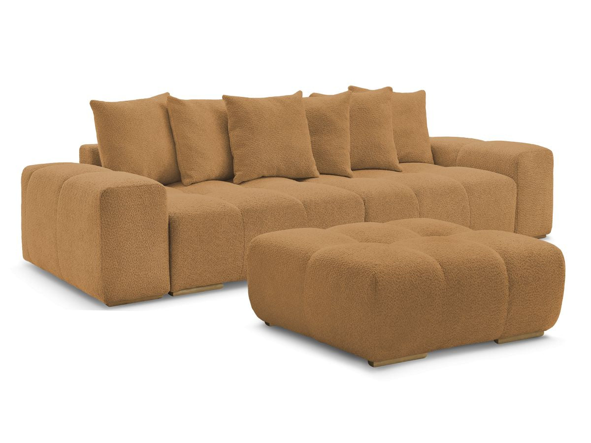Canapé droit fixe 3 places ANAKIN tissu bouclette avec pouf