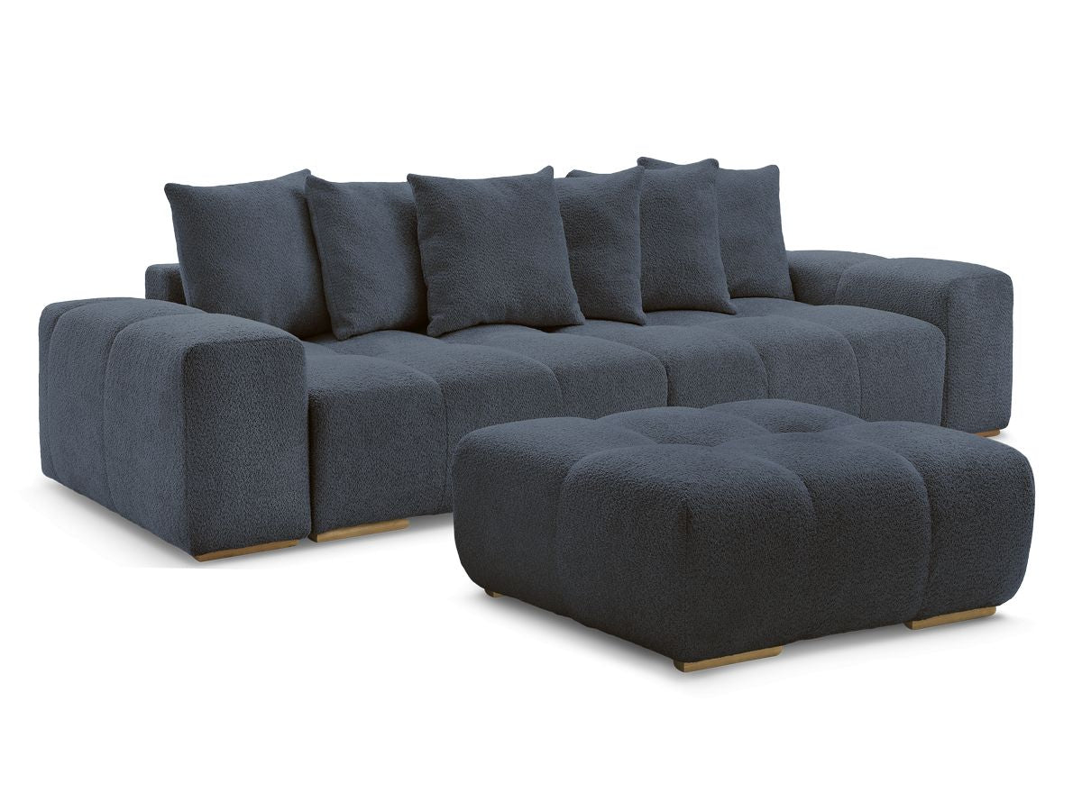 Canapé droit fixe 3 places ANAKIN tissu bouclette avec pouf