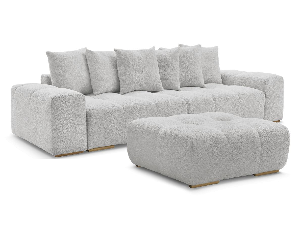 Canapé droit fixe 3 places ANAKIN tissu bouclette avec pouf