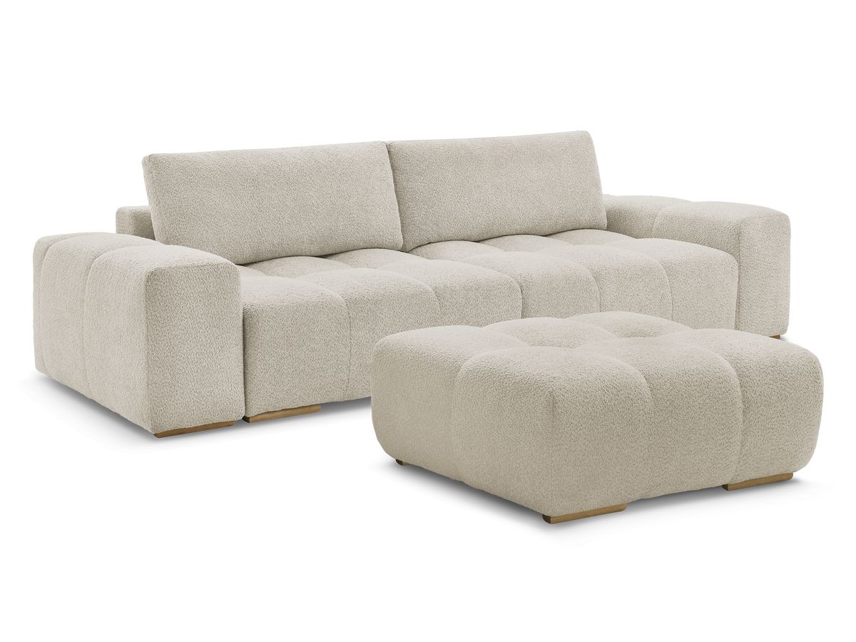 Canapé droit fixe 3 places ANAKIN tissu bouclette avec pouf