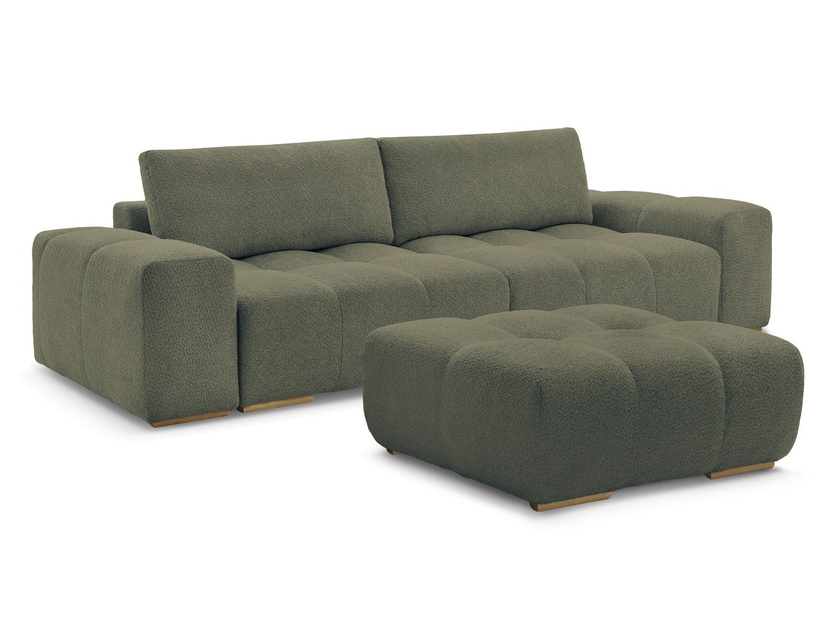 Canapé droit fixe 3 places ANAKIN tissu bouclette avec pouf