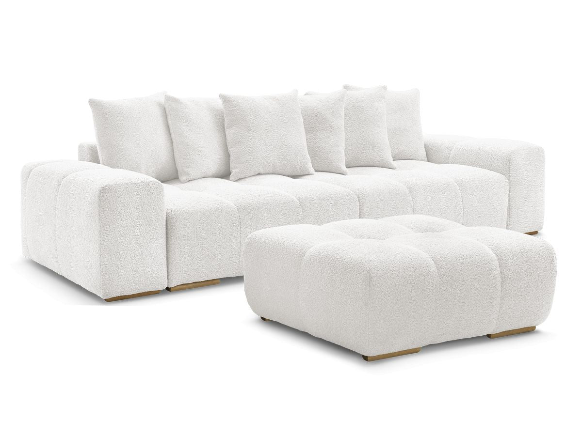 Canapé droit fixe 3 places ANAKIN tissu bouclette avec pouf