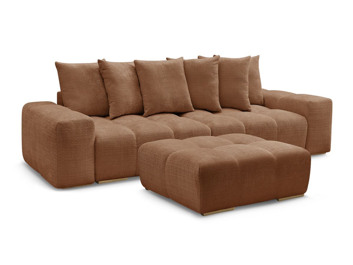 Canapé droit fixe 3 places ANAKIN tissu texturé avec pouf