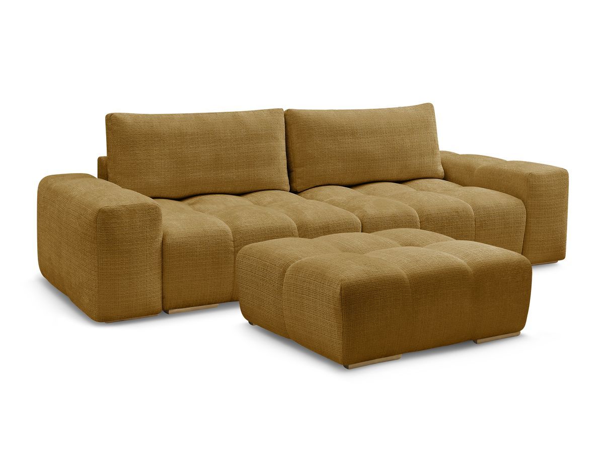 Canapé droit fixe 3 places ANAKIN tissu texturé avec pouf