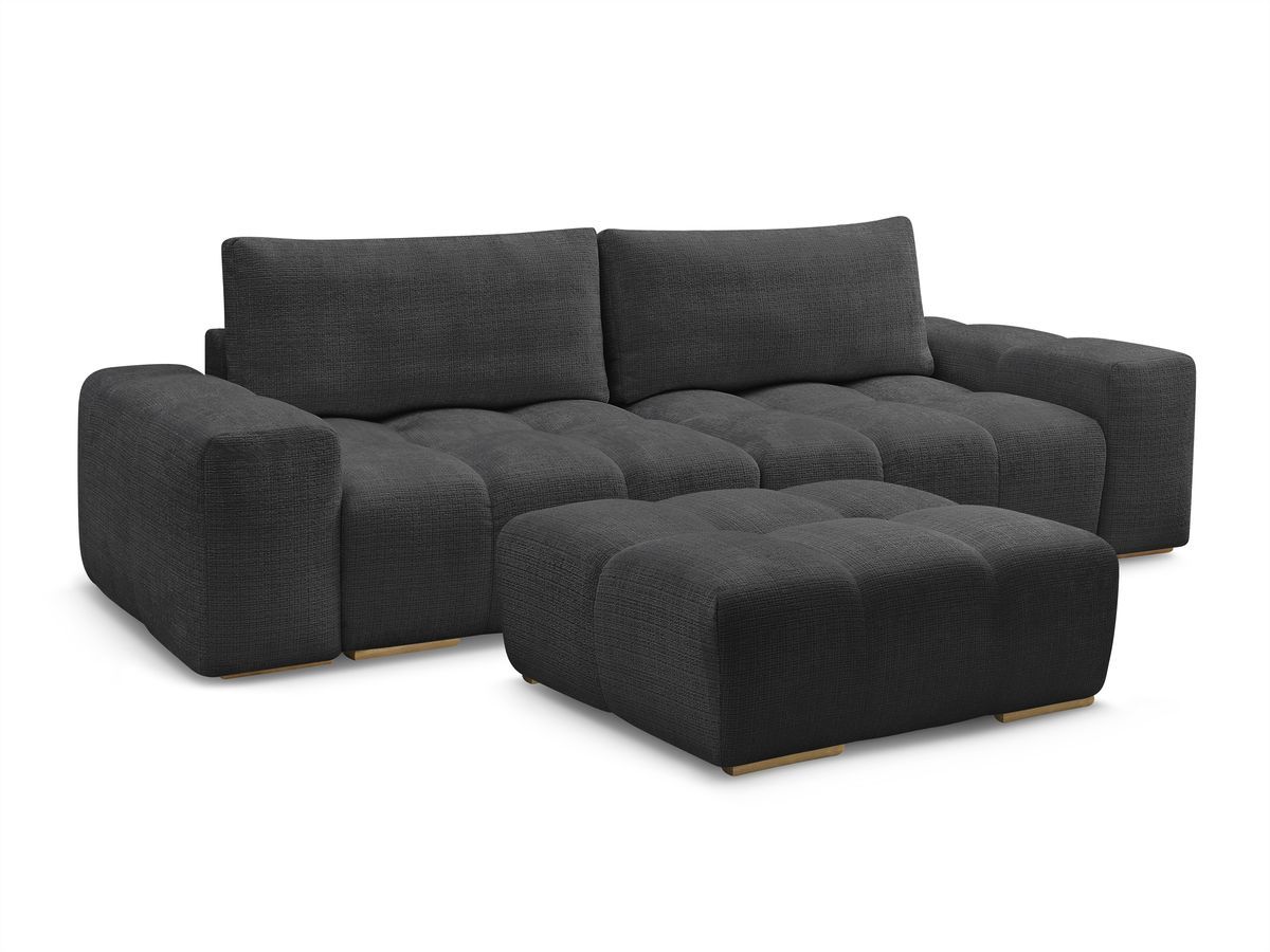 Canapé droit fixe 3 places ANAKIN tissu texturé avec pouf