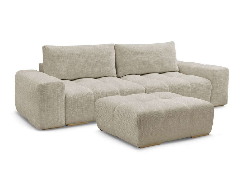 Canapé droit fixe 3 places ANAKIN tissu texturé avec pouf