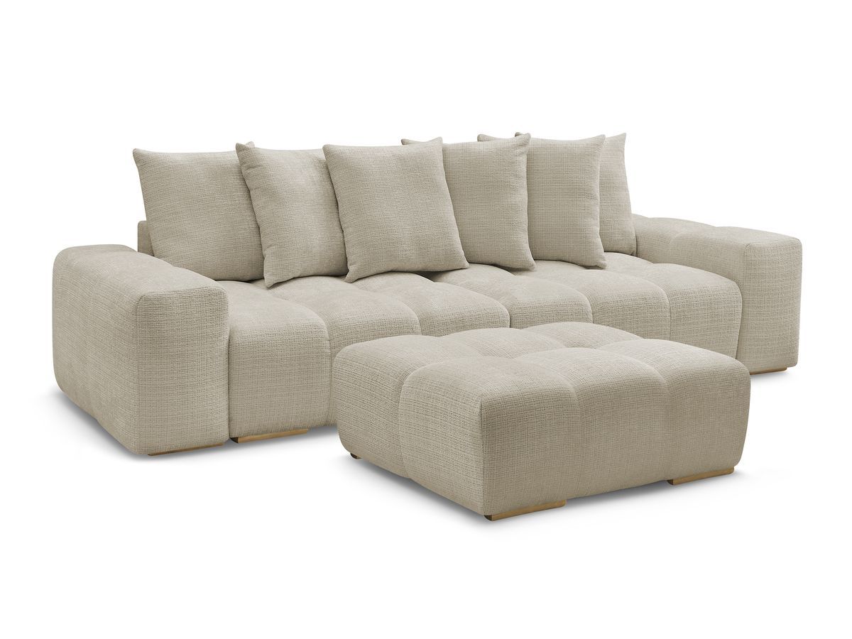 Canapé droit fixe 3 places ANAKIN tissu texturé avec pouf