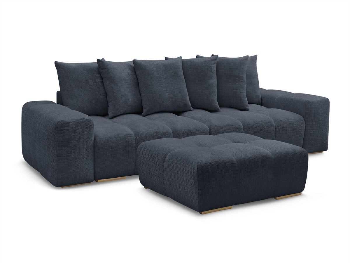 Canapé droit fixe 3 places ANAKIN tissu texturé avec pouf