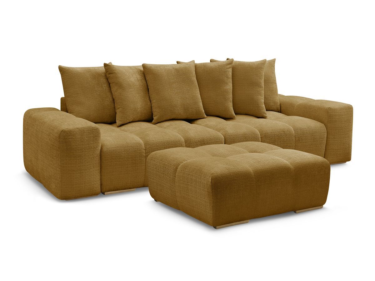 Canapé droit fixe 3 places ANAKIN tissu texturé avec pouf