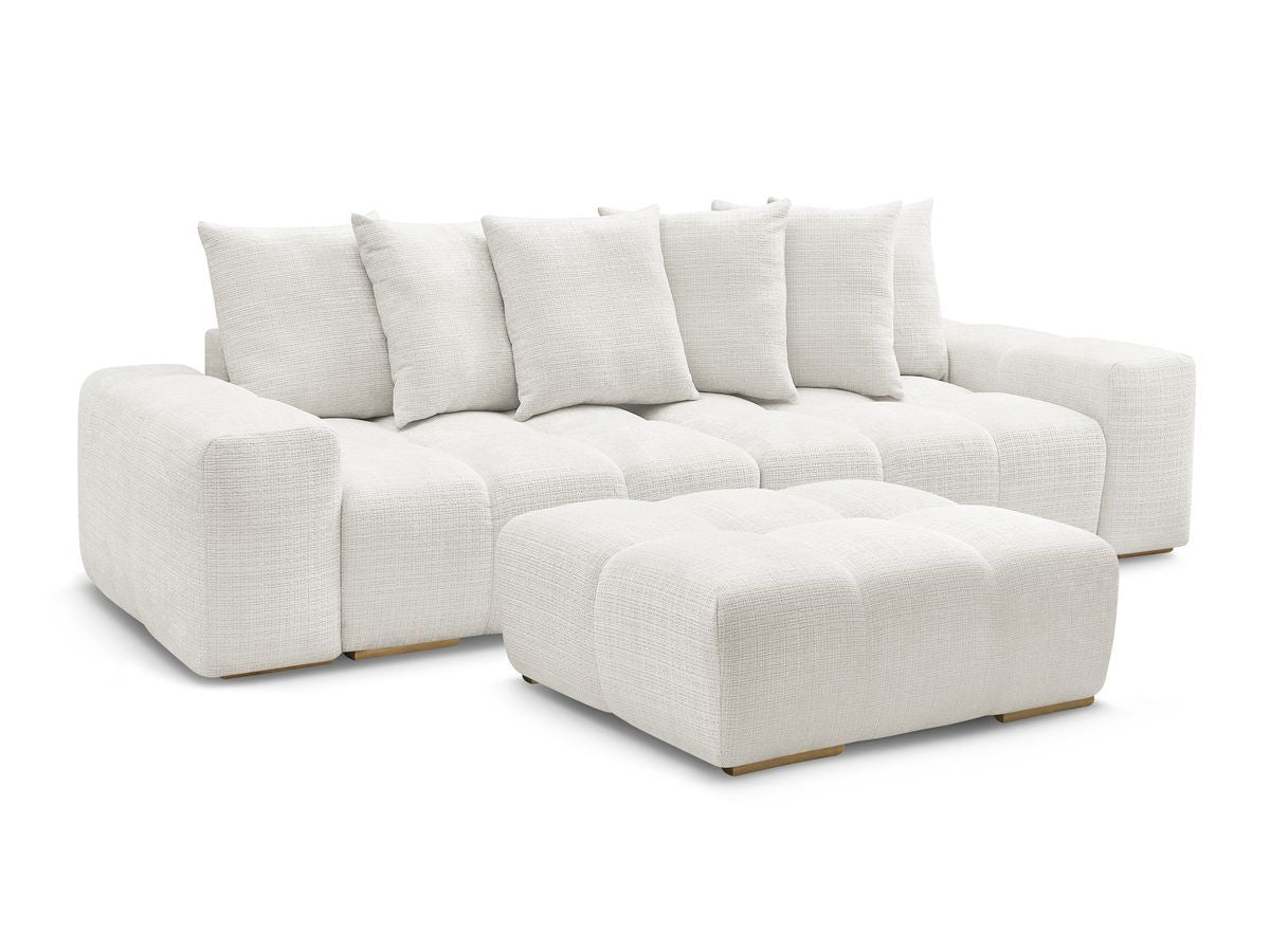 Canapé droit fixe 3 places ANAKIN tissu texturé avec pouf