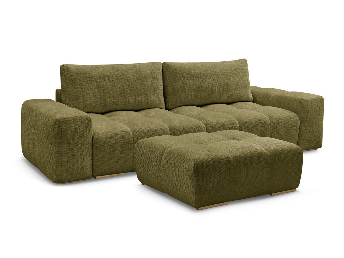 Canapé droit fixe 3 places ANAKIN tissu texturé avec pouf