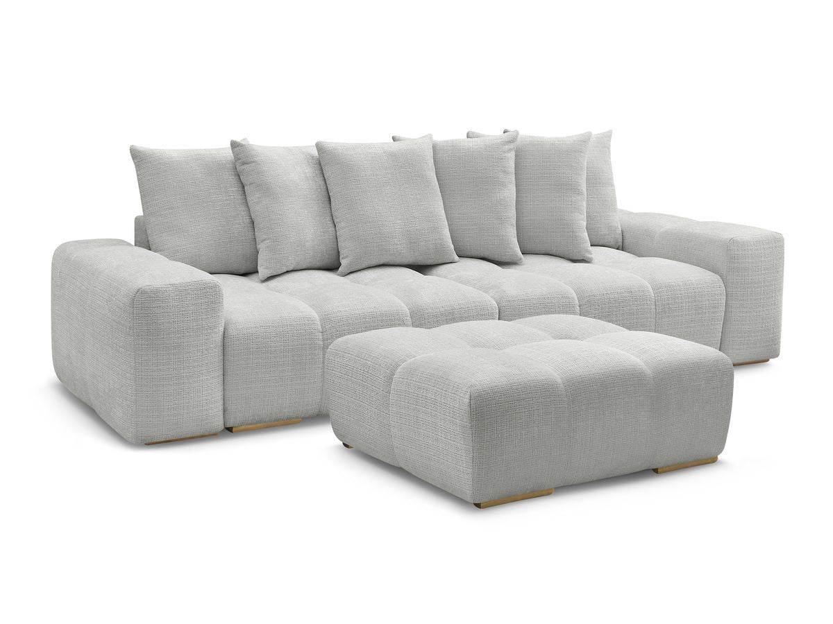 Canapé droit fixe 3 places ANAKIN tissu texturé avec pouf