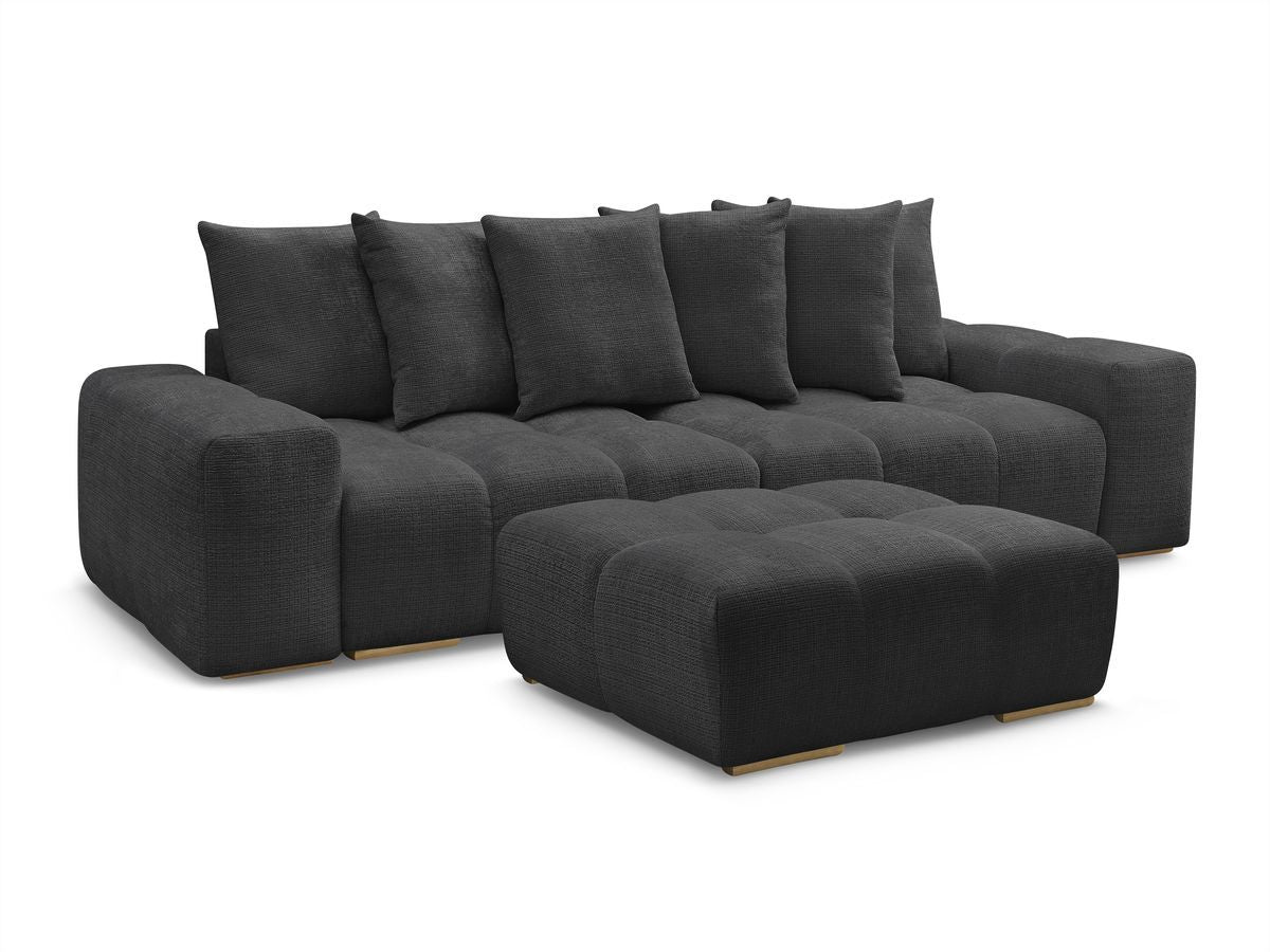 Canapé droit fixe 3 places ANAKIN tissu texturé avec pouf