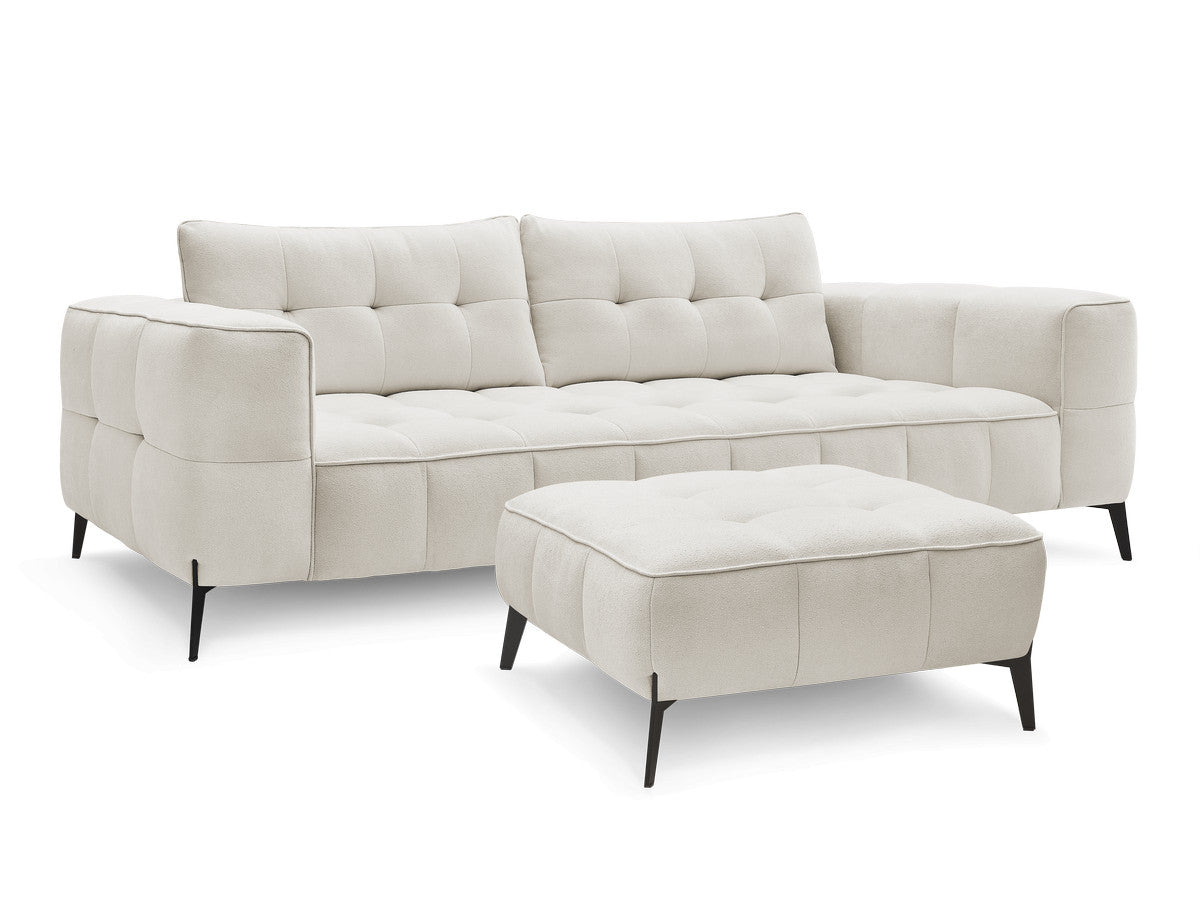 Canapé droit fixe 3 places ANIS tissu texturé avec pouf